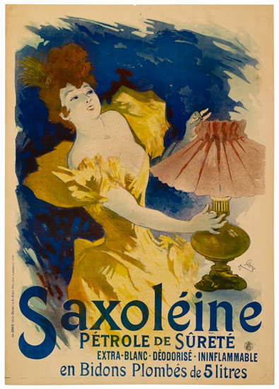 Saxoleine Petrole de Surete, blue poster, woman in yellow