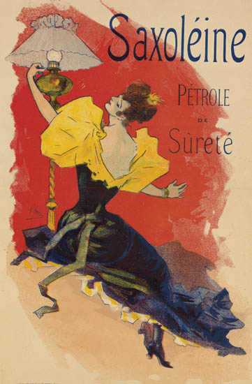 Saxoleine Petrole de Surete, red poster, woman with lamp