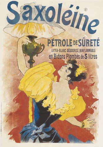 Saxoleine Petrole de Surete, lamp, woman in blue and yellow