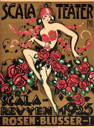 Scala Teater Rosen Blusser, woman with red roses