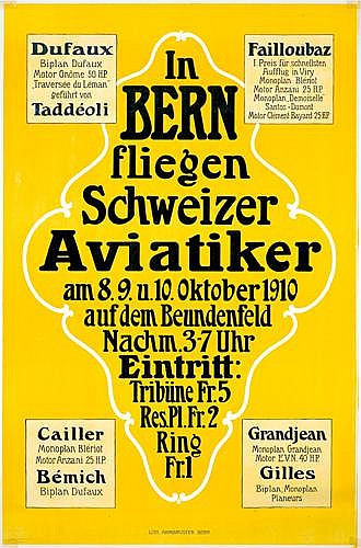 In Bern Fliegen Schweizer Aviatiker, yellow poster