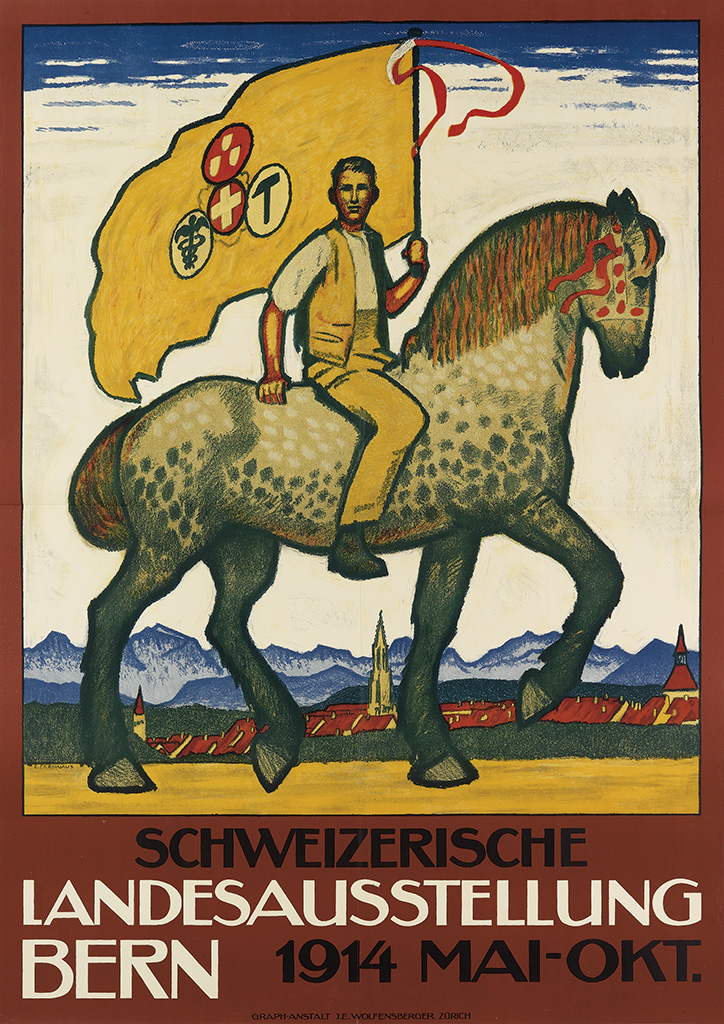 Schweizerische Landesausstellung Bern, man on horse with yellow flag