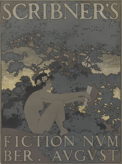 Scribner’s Fiction Number August, nude woman sits in nature