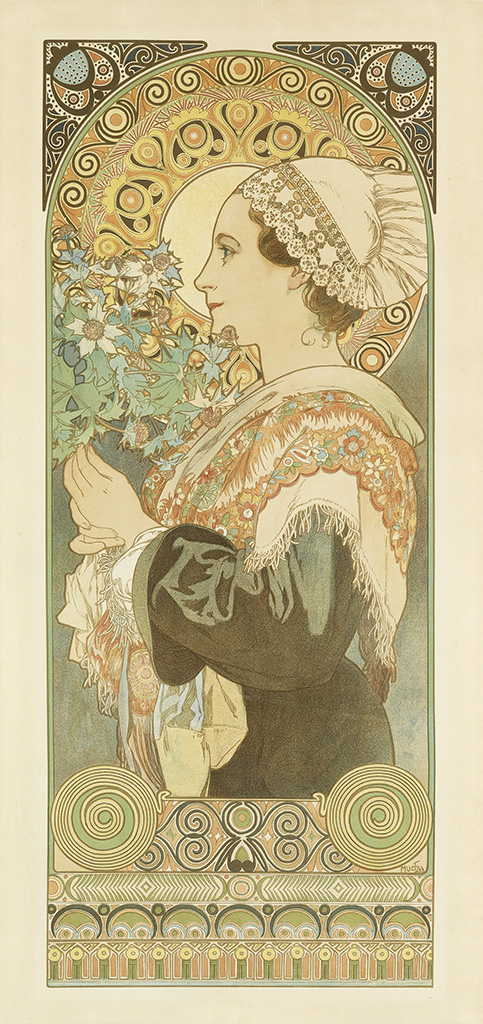 Woman in white hat, flowers