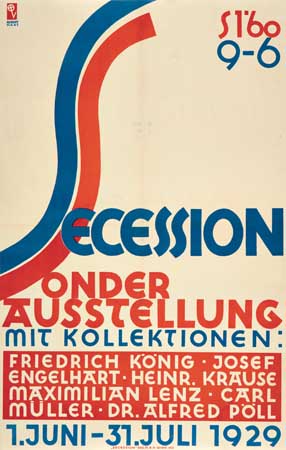 Secession Onder Ausstellung, white, red, and blue poster
