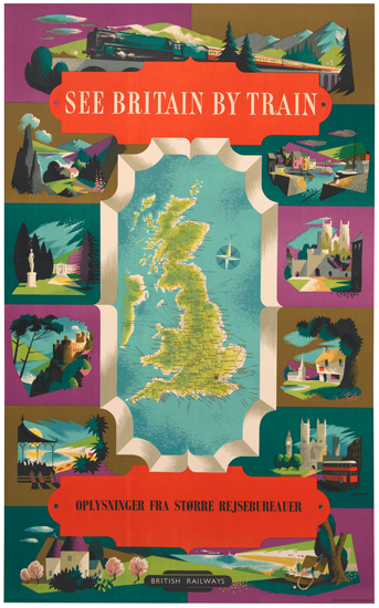 See Britain by Train, purple poster, map