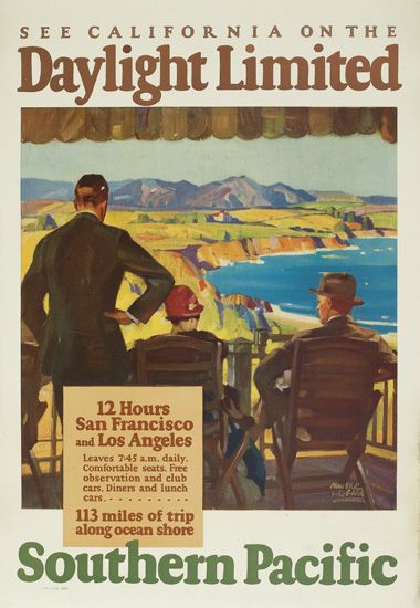 See California on the Daylight Limited Southern Pacific, men on porch