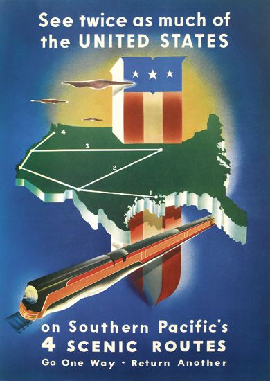 See Twice as Much of the United States, 4 Scenic Routes, map, train