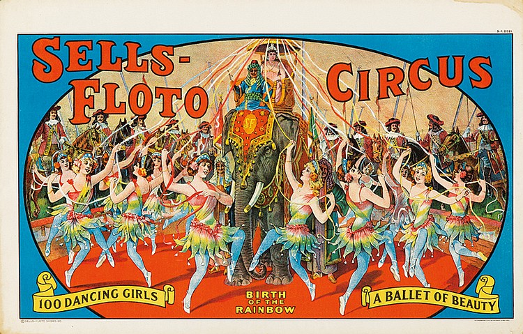 Sells-Floto Circus, 100 Dancing Girls, blue poster