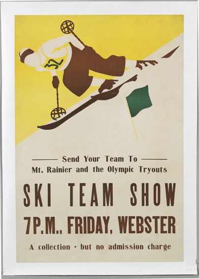 Ski Team Show, Friday, Webster, yellow poster, man skiing