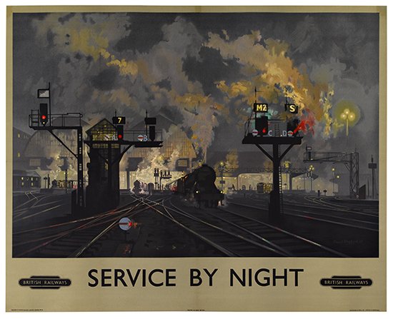 Service by Night, British Railways, train yard at night