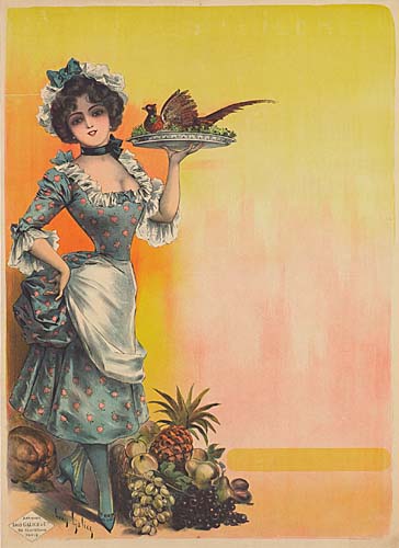 Yellow poster, woman in blue