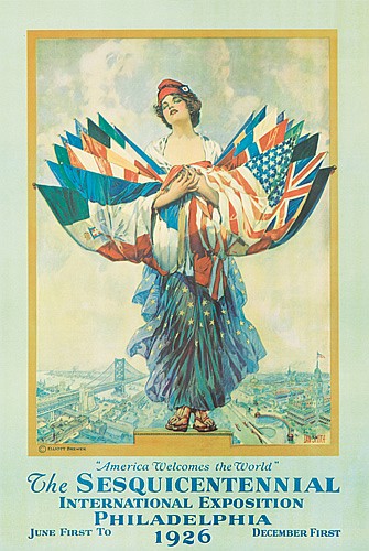 The Sesquicentennial International Exposition Philadelphia 1926, woman with flags