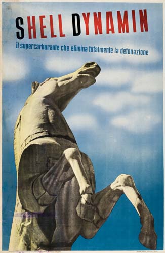 Shell Dynamin, blue poster, stone horse