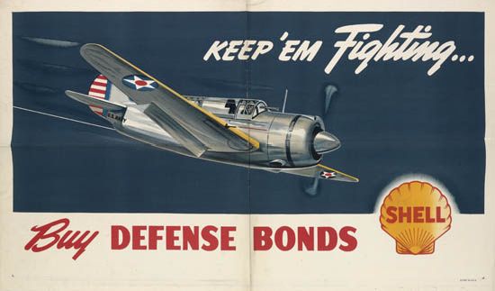 Keep ‘Em Fighting Buy Defense Bonds, Shell, blue poster