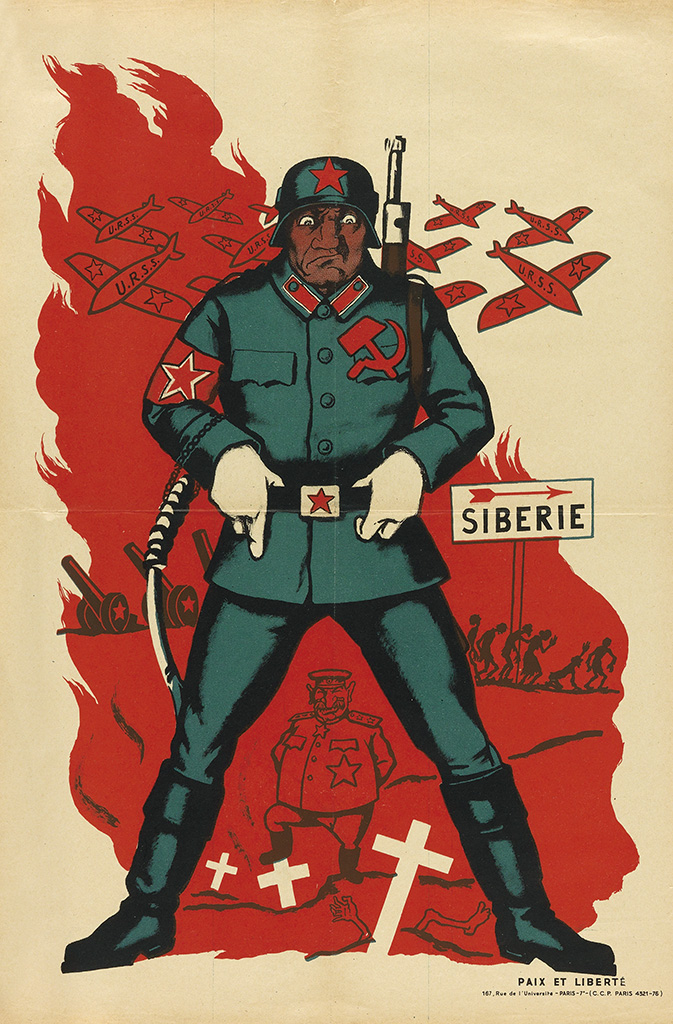 Red poster, man in uniform, Siberie