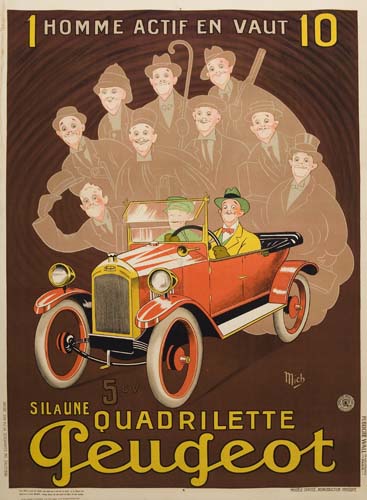 Silaune Quadrilette Peugeot, brown poster, red car