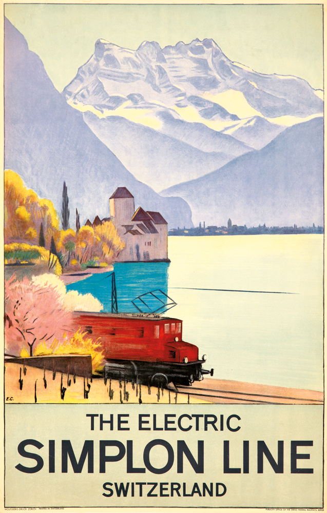 The Electric Simplon Line Switzerland, red train