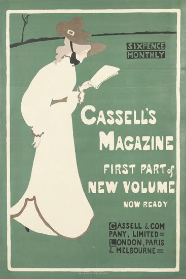 Cassell’s Magazine, green poster, woman in white