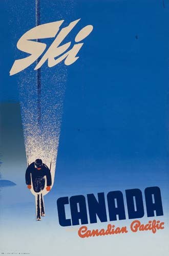 Ski Canada, Canadian Pacific, blue poster, skier