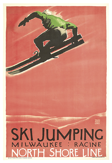 Ski Jumping North Shore Line, pink poster