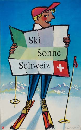 Ski Sonne Schweiz, man with map
