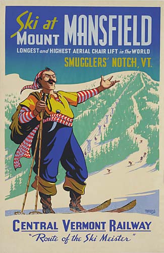 Ski at Mount Mansfield, Central Vermont Railway, skier