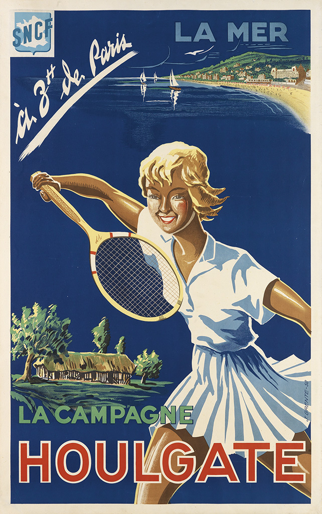 La Campagne Houlgate, blue poster, woman plays tennis