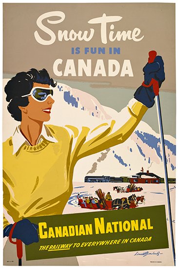 Snow Time is Fun in Canada, Canadian National Railway, woman in yellow