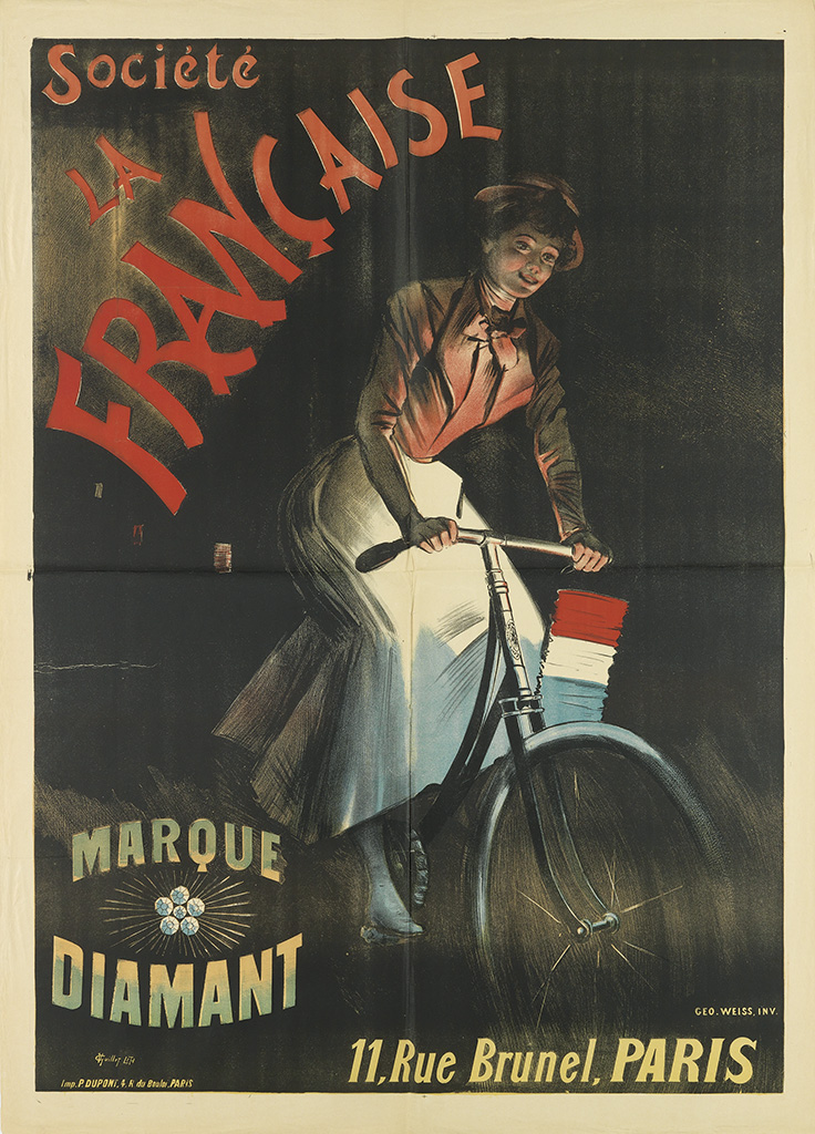 Societe La Francaise, woman on bicycle, black poster