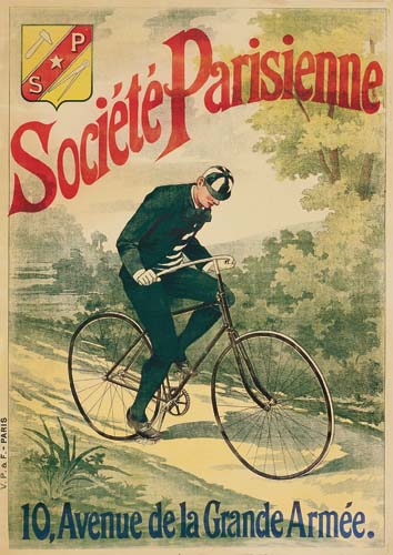 Societe Parisienne Cycles Voiturettes, woman in white, sunset