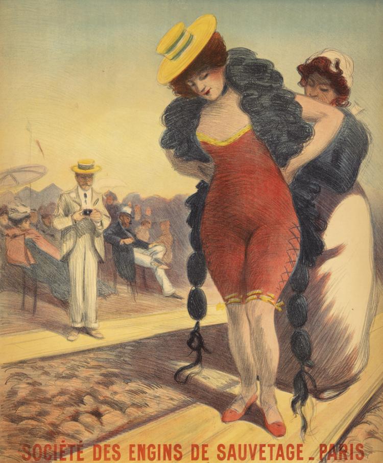 Societe des Engins de Sauvetage Paris, woman in red