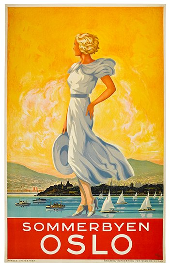 Sommerbyen Oslo, yellow poster, woman in white