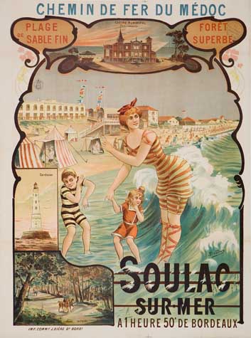 Soulac Sur Mer, woman and children play in the ocean