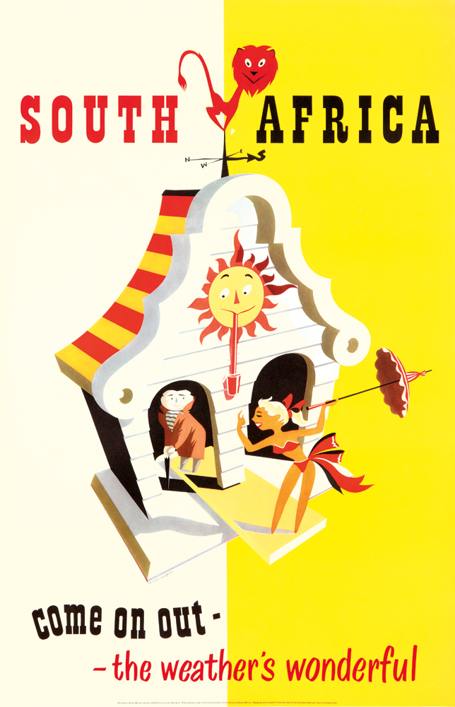 South Africa Come On Out, Weather’s Wonderful, yellow and white poster