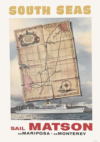 South Seas, Sail Matson, route map, white ship