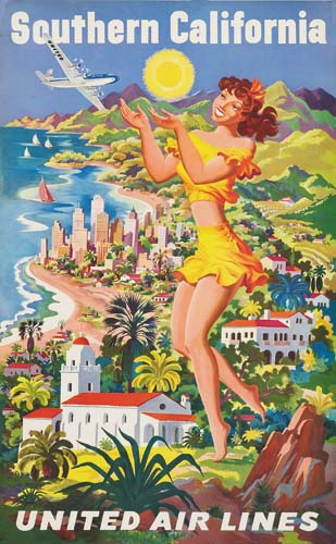Southern California United Air Lines, woman in yellow