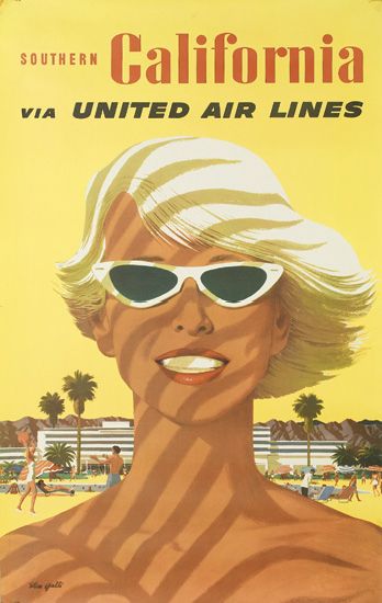 Southern California via United Air Lines, yellow poster