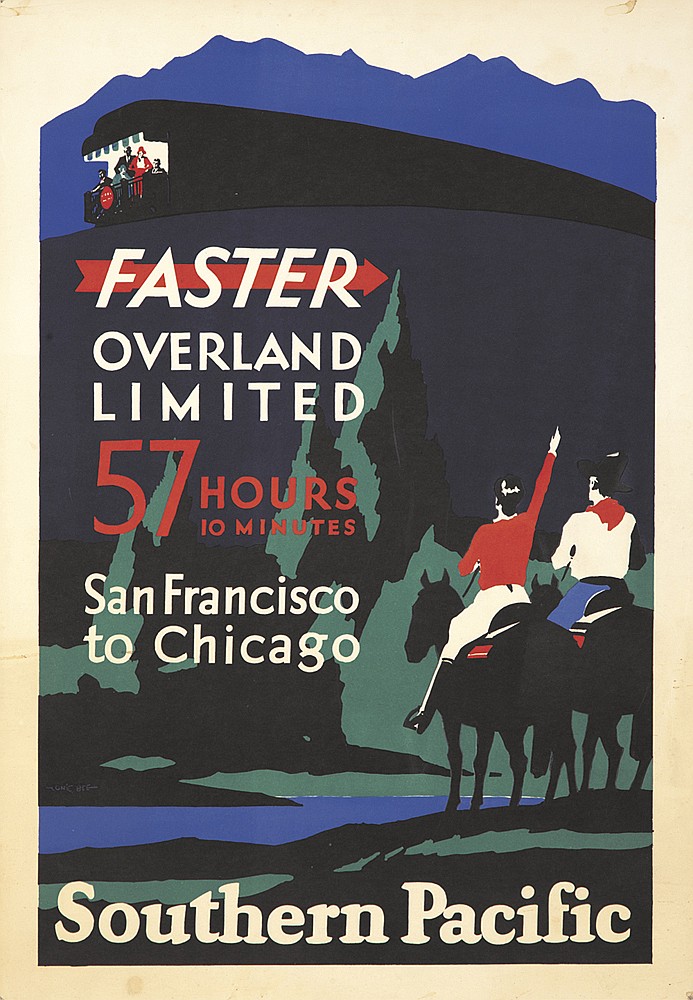 Faster Overland Limited, Southern Pacific, men on horseback