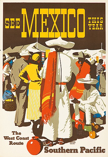 Southern Pacific, See Mexico This Year, tribal men in white