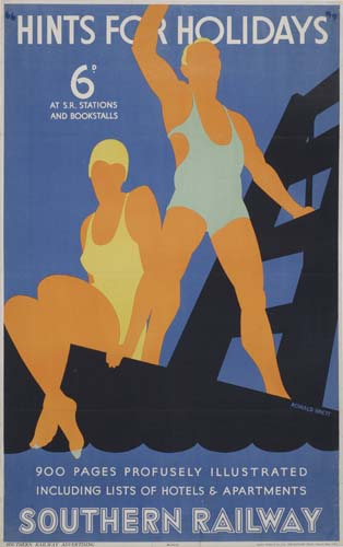 Southern Railway, Hints for Holidays, women in swimsuits, blue poster