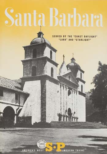 Santa Barbara, black and white building, yellow sky