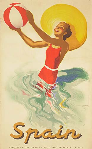 Spain, woman in red bathing