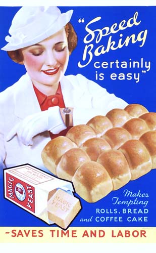 Speed Baking Saves Time and Labor, blue poster