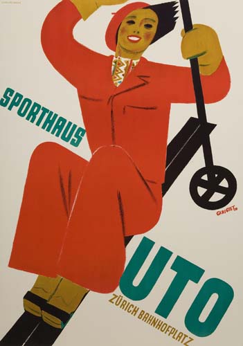Sporthaus Uto, woman in red skiing