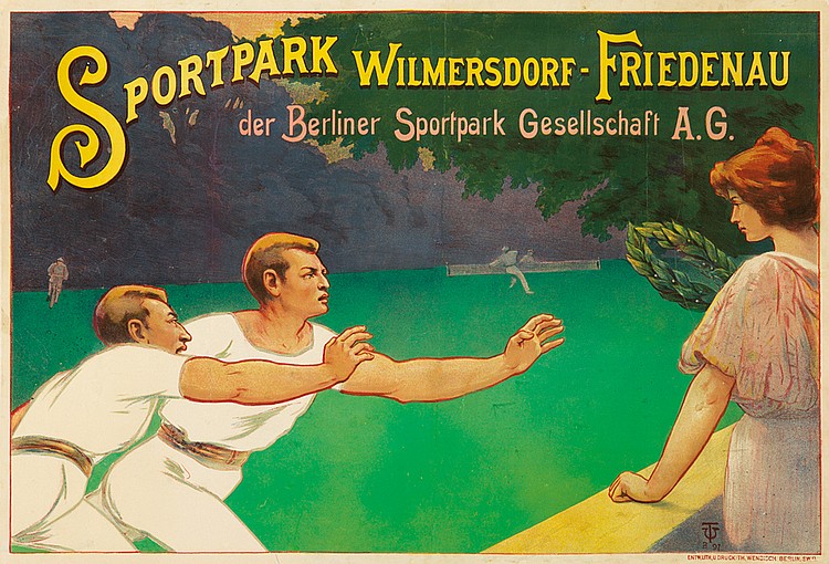 Sportpark Wilmersdorf Friedenau, green poster, men in white