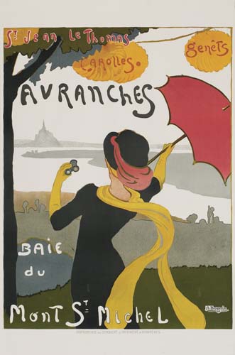 St. Jean le Thomas Avaranches, woman in black with red umbrella