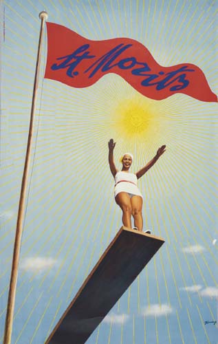 St. Moritz, red flag, woman diving