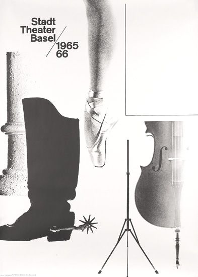 Stadt Theater Basel 1965, black and white poster, spurs