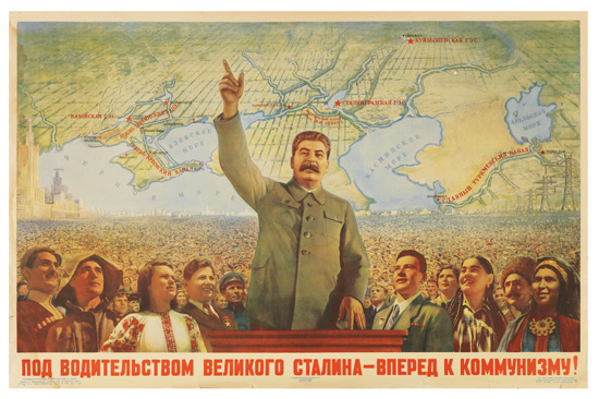 Portrait of Stalin, crowd, map